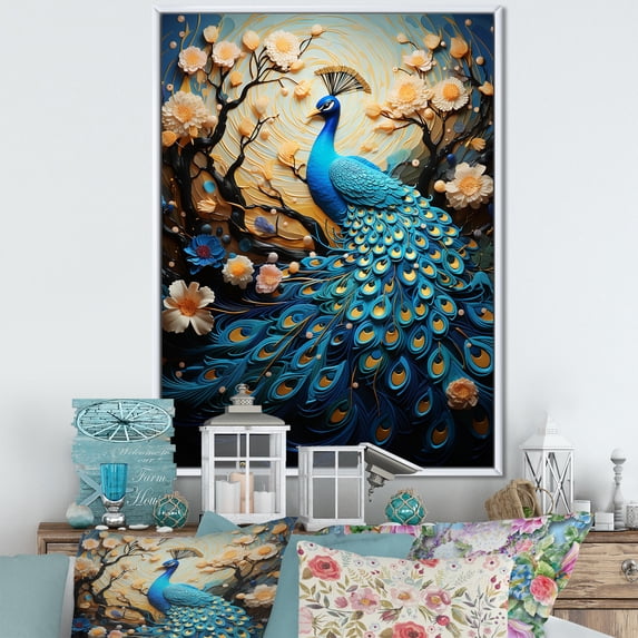 Designart "Enchanted Blooms With Fantasy Peacock III" Animals Peacock Floater Framed Canvas Art Print