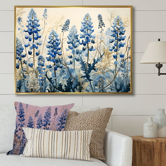Designart "Enchanted Blue Bonnet Fields I" Blue Bonnets Floater Framed Canvas Wall Art