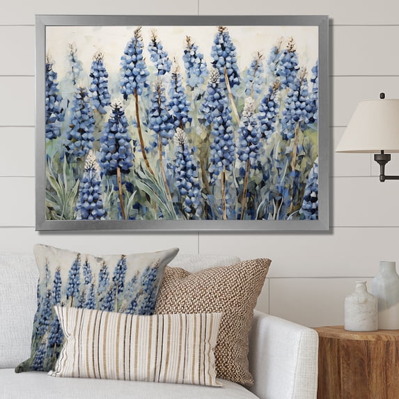 Designart "Enchanted Blue Bonnet Fields II" Blue Bonnets Picture Framed Canvas Art Print
