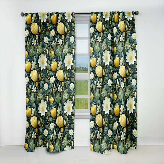 Designart "Enchanted Botanical Dream II" Botanical Blackout Green Curtain 1 Panel