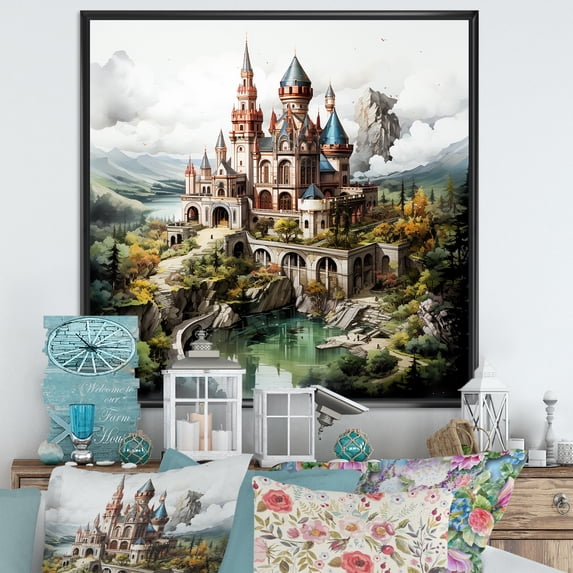 Designart "Enchanted Castle Sketch I" Castles Floater Framed Canvas Art Print