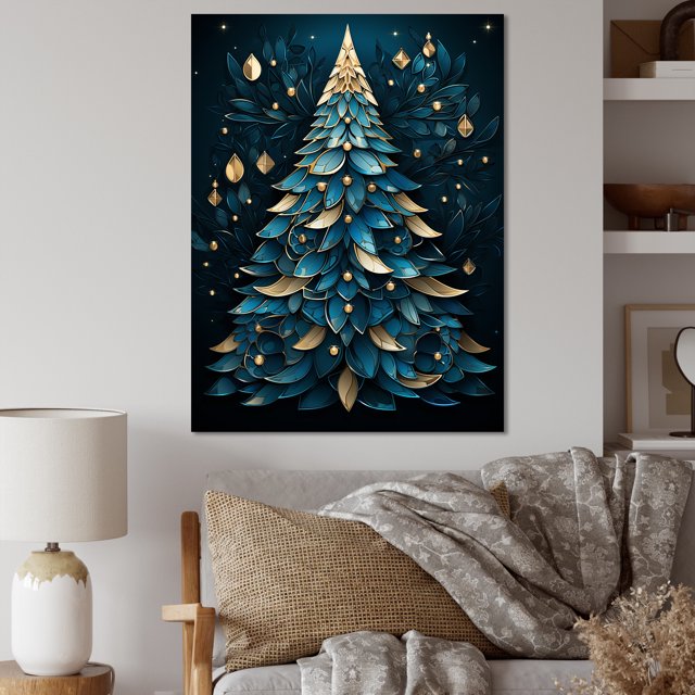Designart "Enchanted Christmas Tree in Blue & Gold" Landscapes Canvas