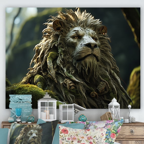 Designart "Enchanted Fantasy: Lion In The Wilderness" Animals Lion Canvas Prints