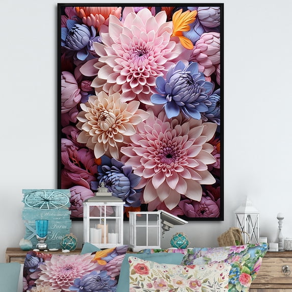 Designart "Enchanted Floral Visions Of Mums I" Mums Floater Framed Wall Decor