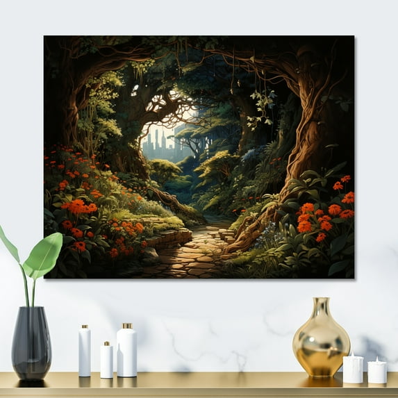 Designart "Enchanted Forest Path" Tunnels Metal Art Print