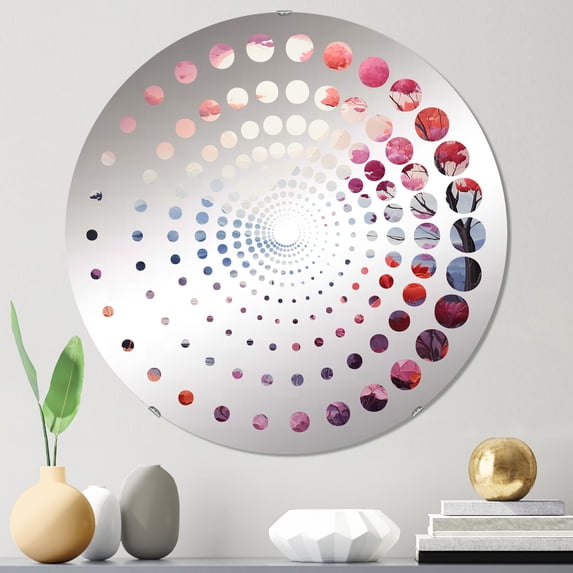 Designart "Enchanted Grove Illumination II" Rainbow Spiral Dot Round Wall Mirror - Landscapes Oval Printed Decorative Mirror - Multiple Color Options