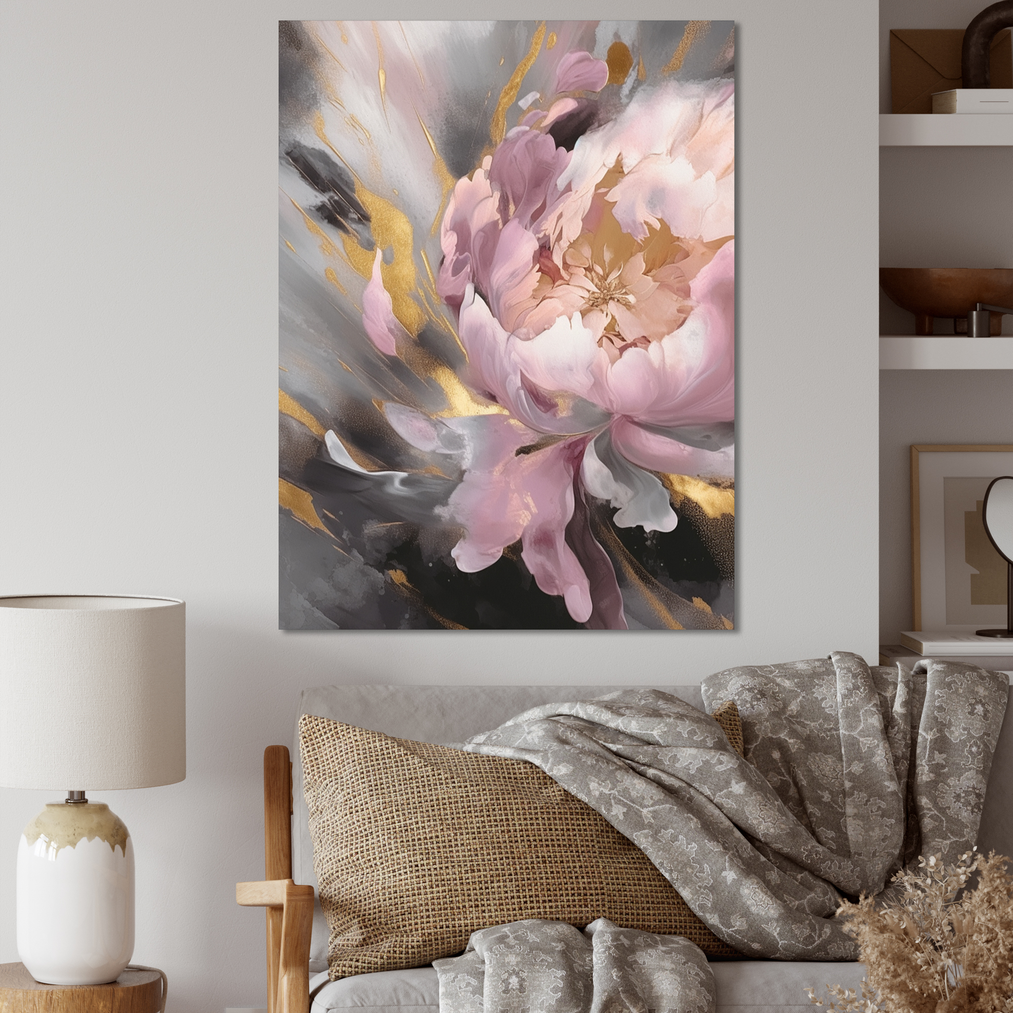 Designart "Enchanted Pink Gold Peony Flower I" Floral Peony Wall Art ...