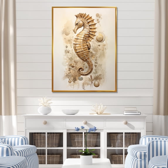 Designart "Enchanted Seahorse Elegance III" Animals Seahorse Floater Framed Canvas Prints