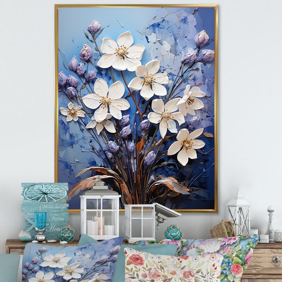 Designart "Enchanted Snowdrop Flurry I" Snowdrops Floater Framed Canvas Wall Art