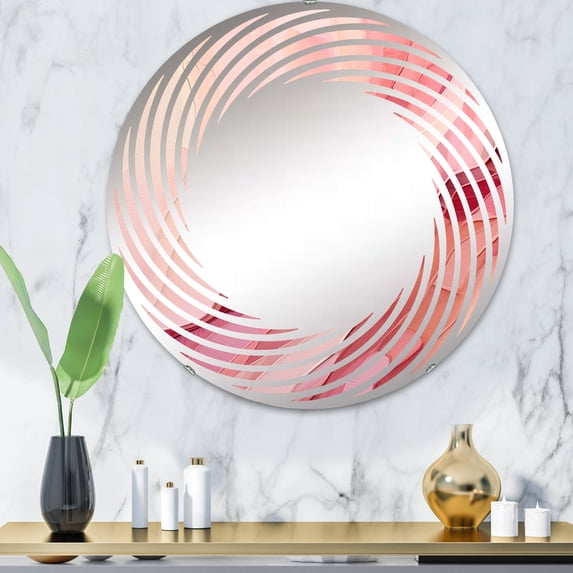 Designart "Enchanted Spills in Pink and Gold VII" Abstract Spiral Round Wall Mirror - Abstract Oval Printed Decorative Mirror - Multiple Color Options