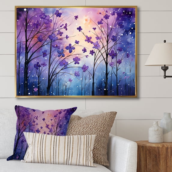 Designart "Enchanted Surrealism" Violets Floater Framed Wall Art Prints
