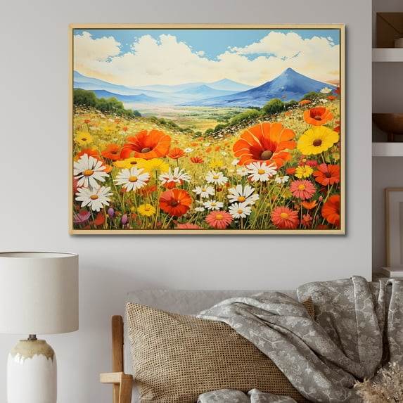 Designart "Enchanting Mountain Wildflowers I" Wildflowers Floater Framed Wall Art Living Room