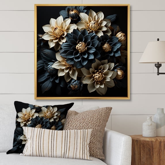 Designart "Enchanting Noir Mums I" Mums Floater Framed Wall Art Prints