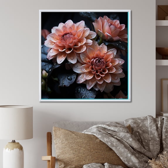 Designart "Enchanting Noir Mums" Mums Floater Framed Canvas Art Print