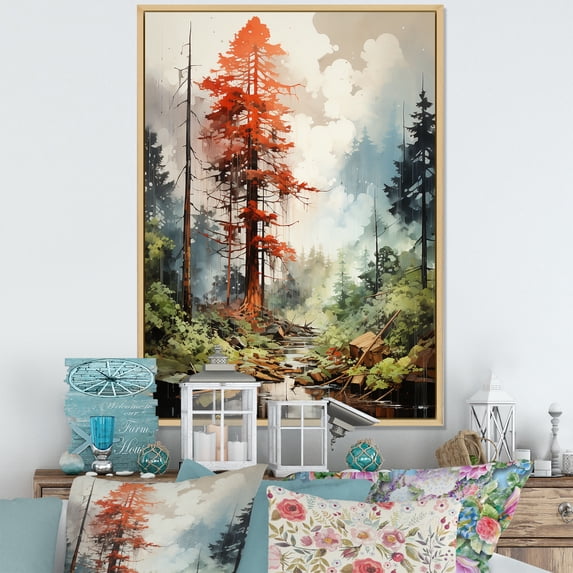 Designart "Enchanting Redwood Forest I" Tree Redwood Floater Framed Wall Decor