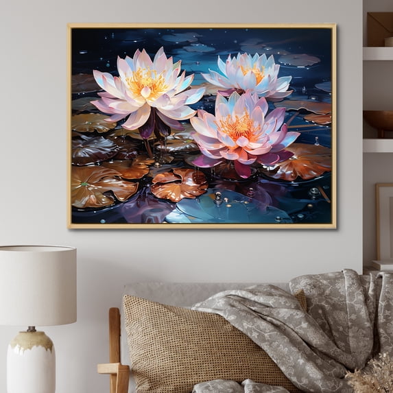 Designart "Enchantment In Lotus Waters I" Lotus Floater Framed Canvas Prints