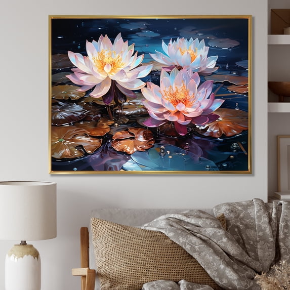 Designart "Enchantment In Lotus Waters I" Lotus Floater Framed Canvas Prints