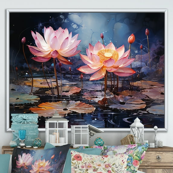Designart "Enchantment In Lotus Waters" Lotus Floater Framed Canvas Wall Art