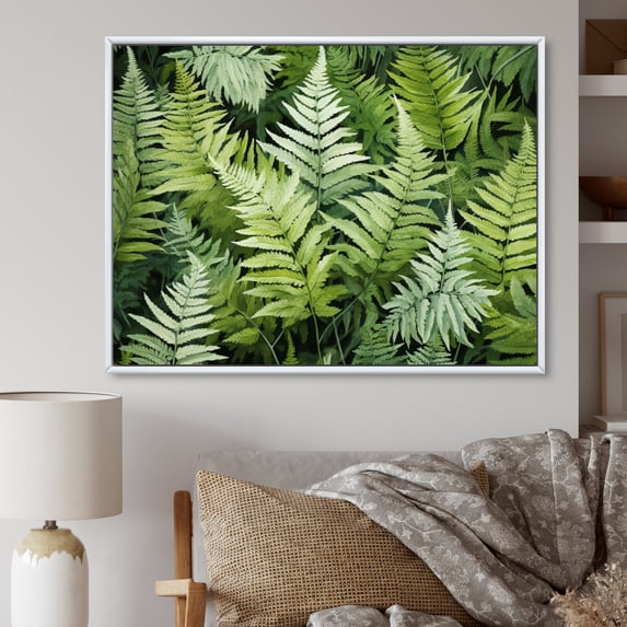 Designart "Enchantment with Ferns II" Floral Floater Framed Wall Art Living Room