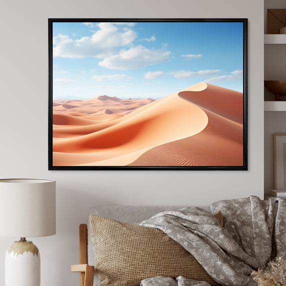 Designart "Endless Dunes in the Desert I" Landscapes Floater Framed Wall Art Living Room