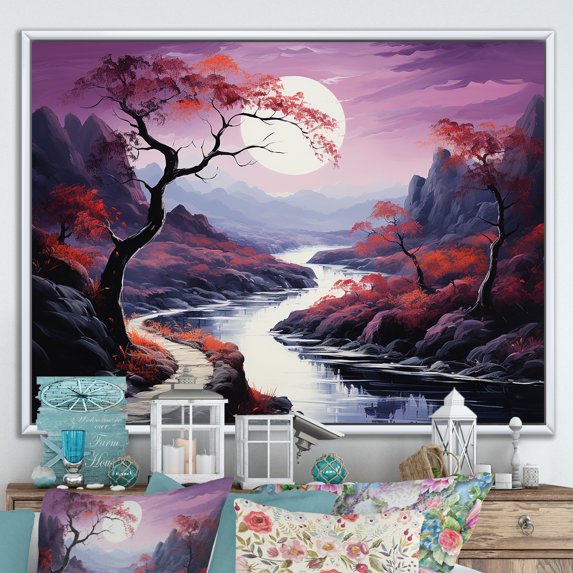 Designart "Endless Journey Pink Meandering River III" Landscapes Floater Framed Canvas Print