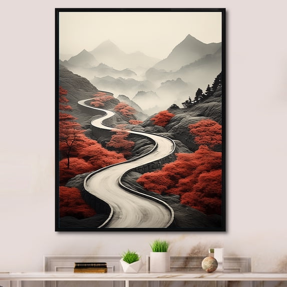 Designart "Endless Journey Through the Coral Forest on a Meandering Road I" Landscape & Nature Floater Framed Canvas Art Print
