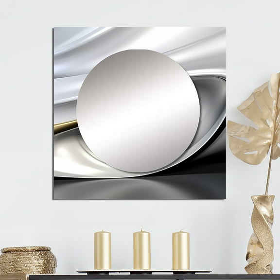Designart "Endless Ripples in Gold and White" Modern Waves Square Mirror For Wall Decor - Large Gold Square Mirror Printed Wall Decor - Modern Square Living Room Mirror