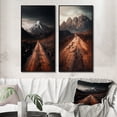 thumbnail image 1 of Designart "Endless Roads Through Misty Snowy Mountains V" Meadow Framed Wall Art Set Of 2 - Traditional Brown Framed Canvas Set For Living Room Decor, 1 of 6