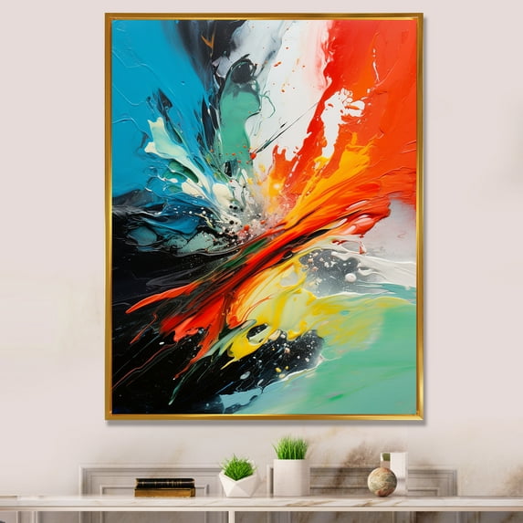 Designart "Energetic Eruptions Mid Century Artistry I" Abstract Floater Framed Wall Decor