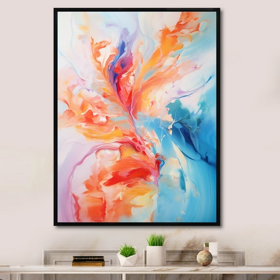 Designart "Energetic Eruptions Mid Century Artistry IV" Abstract Floater Framed Canvas Print