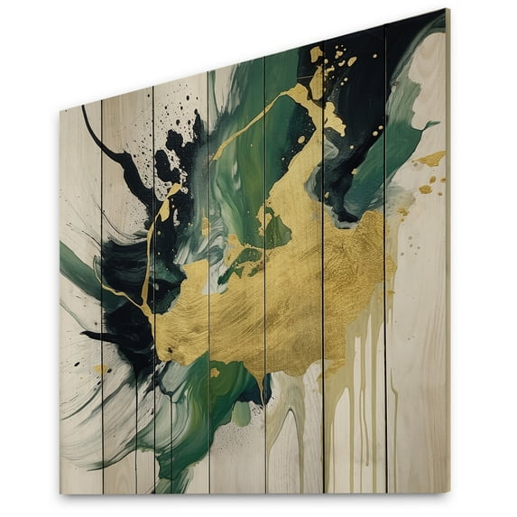 Designart "Energetic Green and Yellow Splash" Fractals Print on Natural Pine Wood
