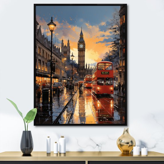 Designart "England City Skylineengland horizon III" Cityscapes Floater Framed Canvas Wall Art