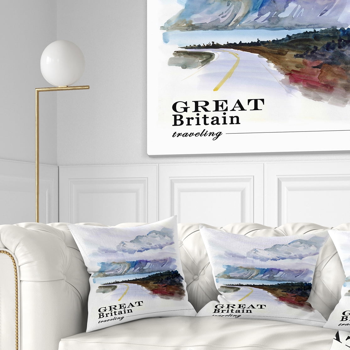 Designart England Cold Landscape - Cityscape Painting Throw Pillow - 16x16