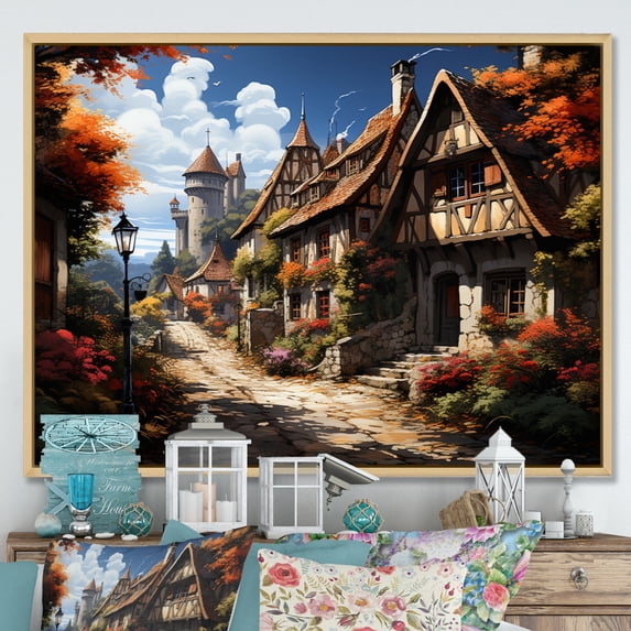 Designart "England Quaint Villageengland horizon II" England Floater Framed Canvas Wall Art