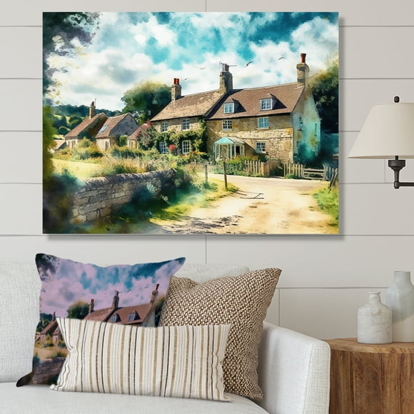 Designart "England Small Town Cottage II" Cottage Landscape Wall Art For Kitchen