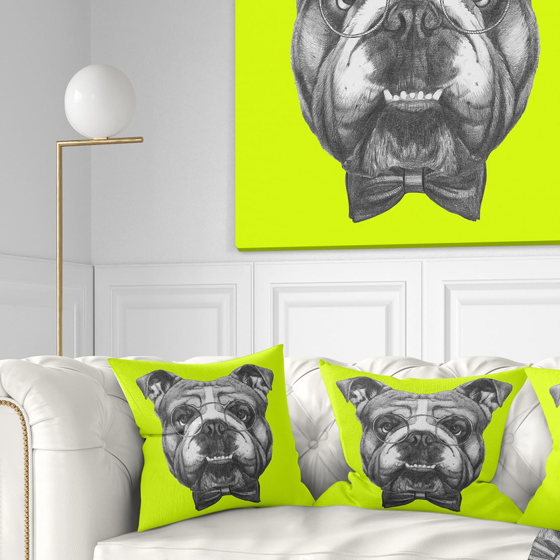 Designart English Bulldog with Bow Tie - Contemporary Animal Throw Pillow - 16x16