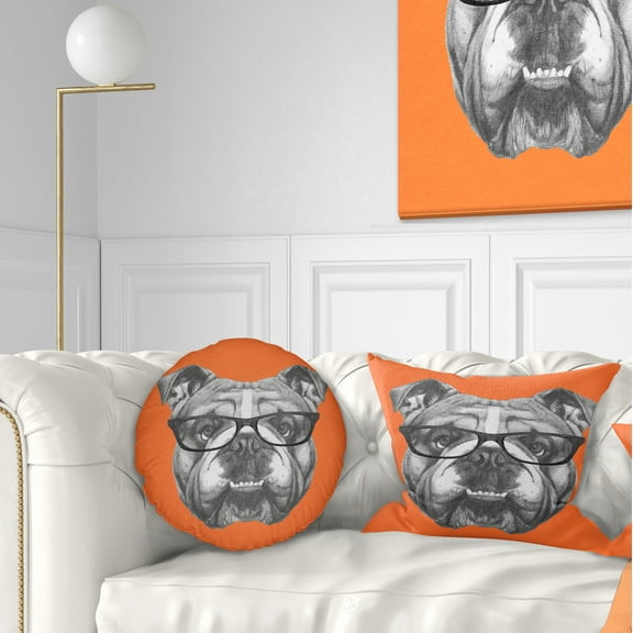 Designart English Bulldog with Glasses - Animal Throw Pillow - 12x20