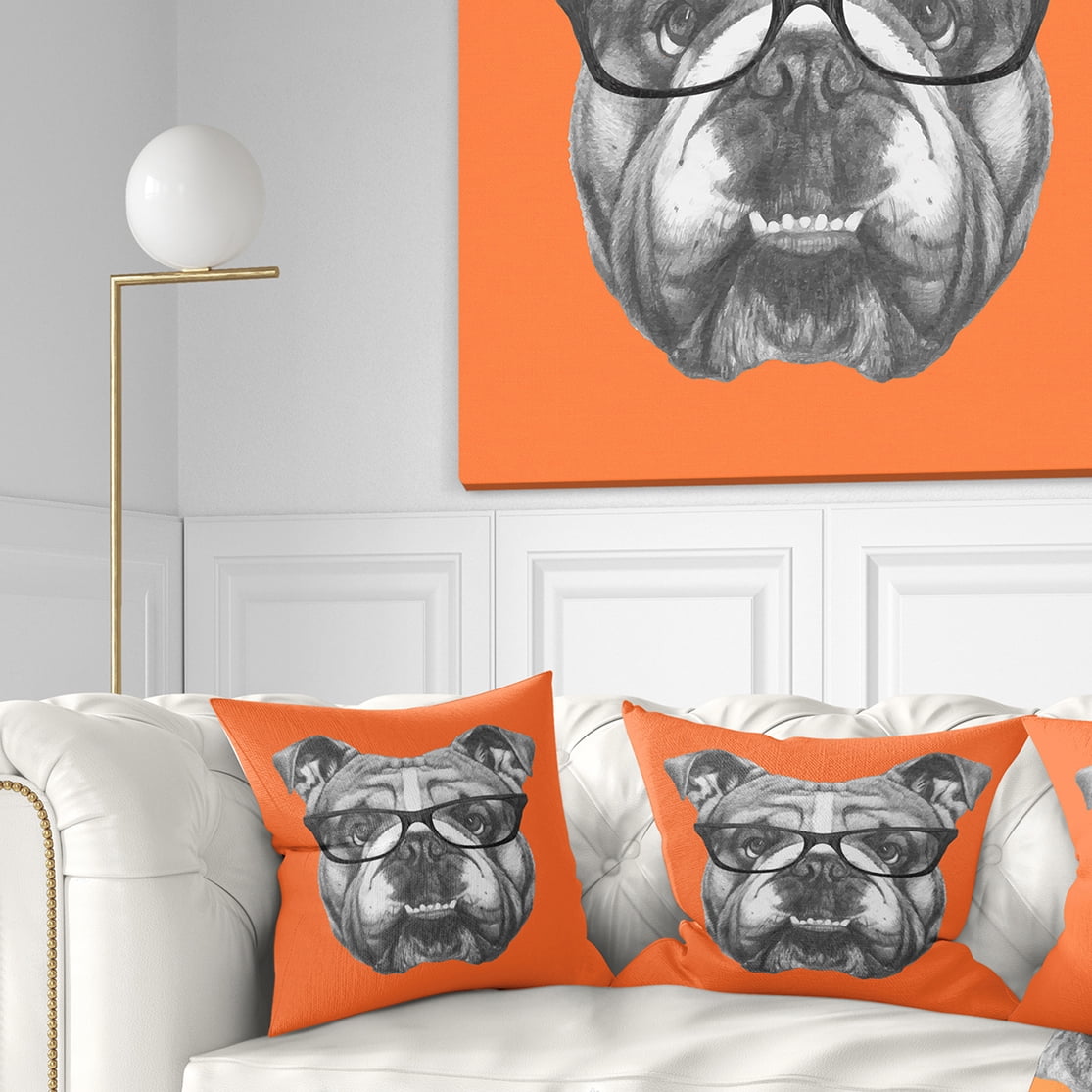 Designart English Bulldog with Glasses - Animal Throw Pillow - 18x18