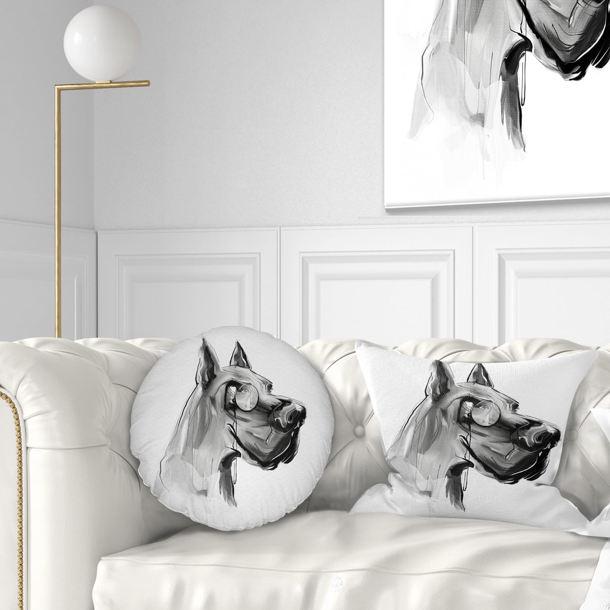 Designart English Bulldog with Monocle - Animal Throw Pillow - 12x20