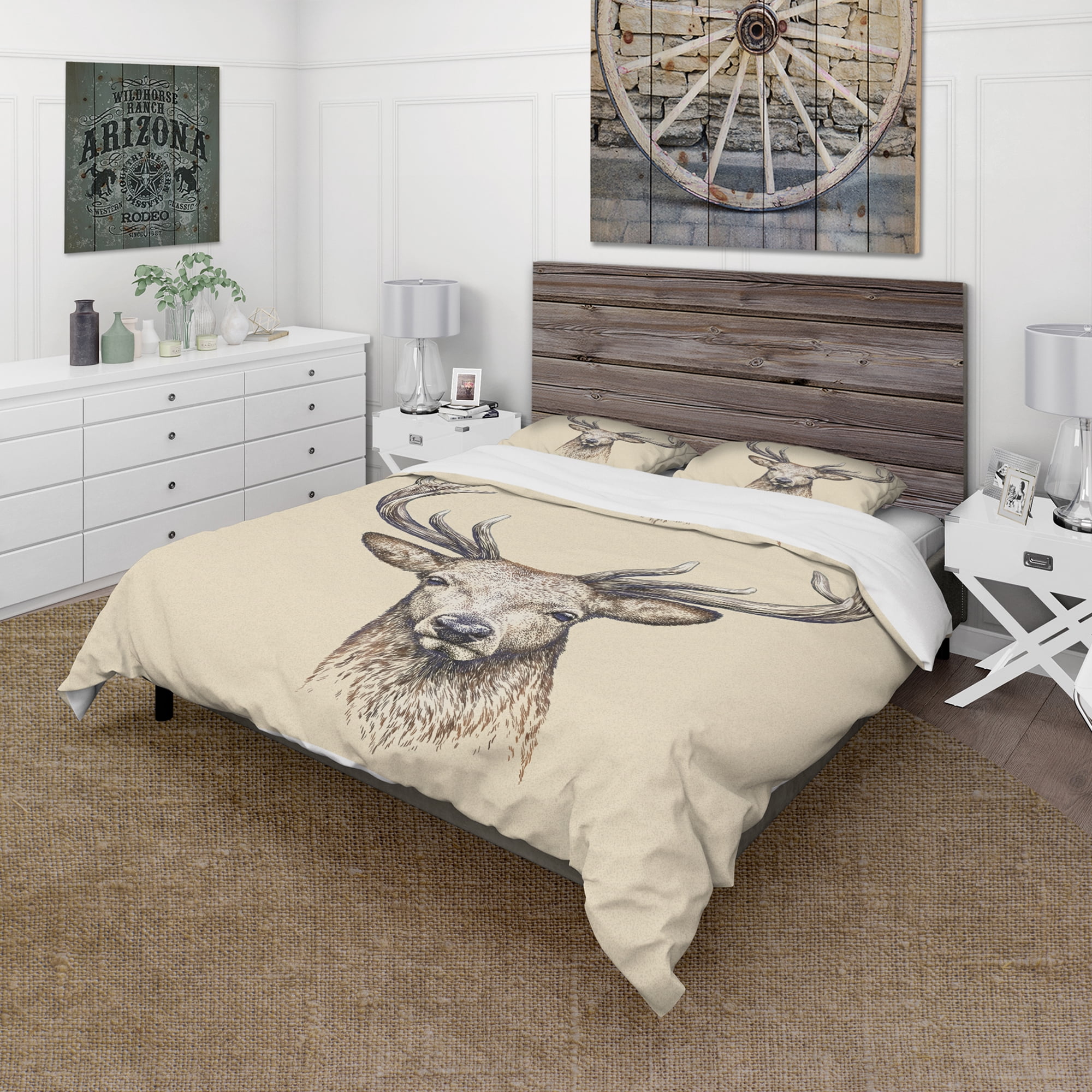 Designart 'Engrave deer illustration' Sketch Animals Duvet Cover Set