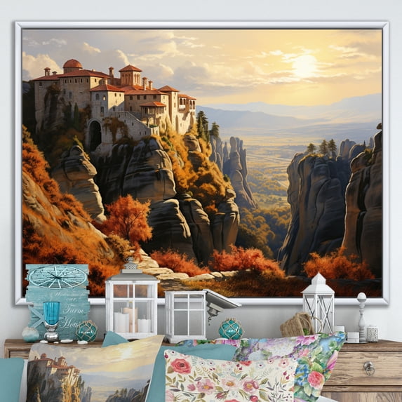 Designart "Enigma of Meteora, Greece I" Landscapes Floater Framed Canvas Art Print
