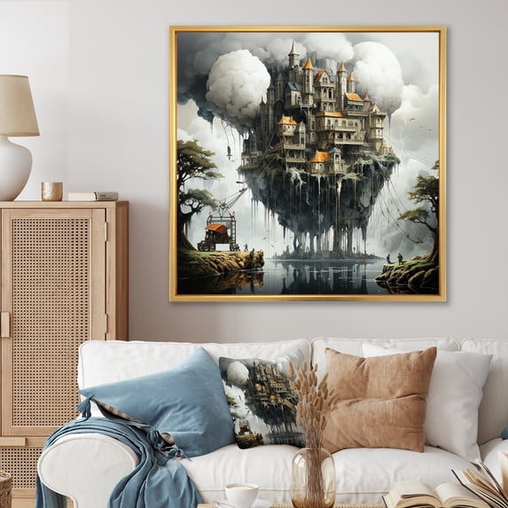Designart "Enigmatic Castle In Surrealism" Surrealism Floater Framed Canvas Wall Art