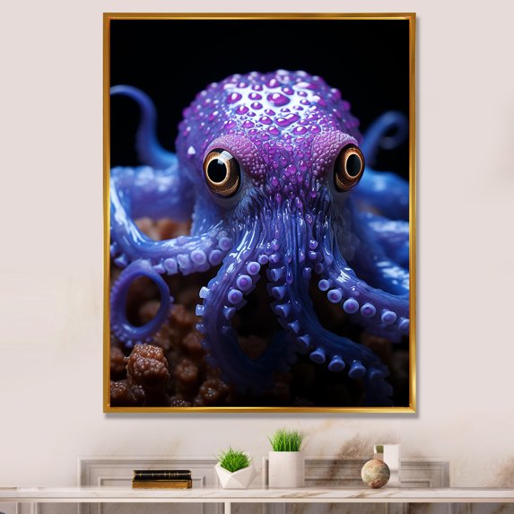 Designart "Enigmatic Cephalopod Purple Squid wall art" Animals Floater Framed Canvas Print