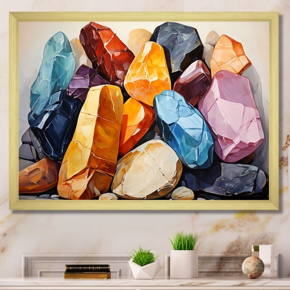 Designart "Enigmatic Collage of Mystical Religious Stones II" Spiritual Framed Wall Art Decor - Global Blue Folk Religion Bedroom Framed Canvas Wall Art