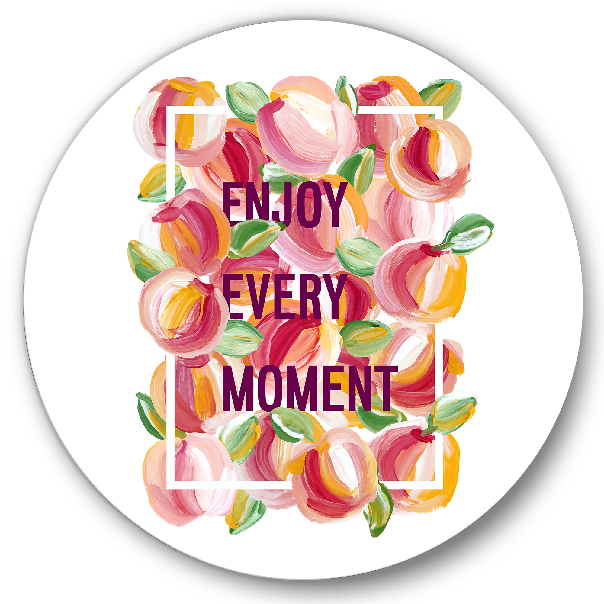 Designart 'Enjoy Every Moment Over Colorful Flowers' Traditional Circle Metal Wall Art 36x36 - Disc of 36
