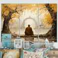 thumbnail image 1 of Designart "Enlightened Path Grey and Yellow Buddhism I" Spiritual Metal Wall Art Set, 1 of 5