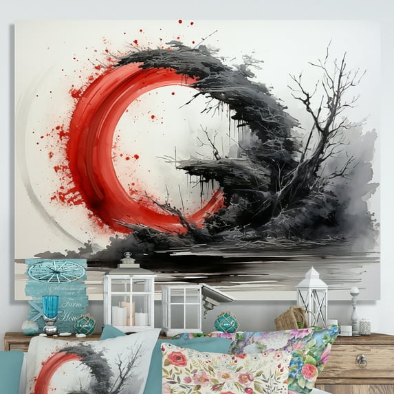 Designart "Enso Enlightenment Red and Black Buddhist Art" Spiritual Wall Art Print