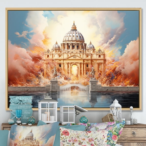 Designart "Entrance To Peter'S Pearly Paradise" Christianity Floater Framed Wall Art Living Room