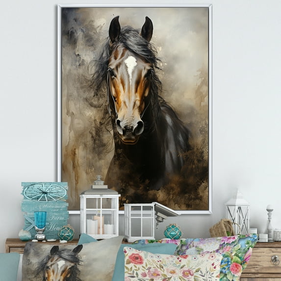 Designart "Equestrian Duality The White Horse I" Animals Floater Framed Wall Art Living Room