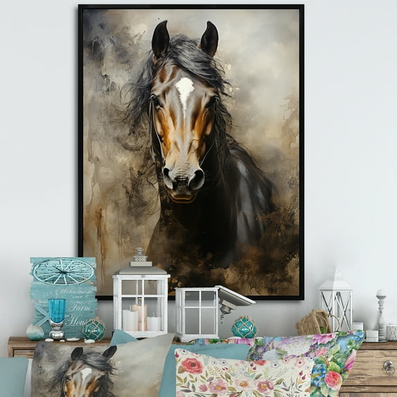 Designart "Equestrian Duality The White Horse I" Animals Floater Framed Wall Art Living Room
